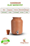 Earthen Clay water Pot with Lid, Tap and Glass