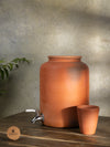 Earthen Clay water Pot with Lid, Tap and Glass