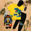Kids Dino Adventure Pack | 6-Piece Cotton Jersey T-Shirt & Trouser Set with Cap, Glasses, Watch & FREE Toy Gun Set | Ages 1–10 Years
