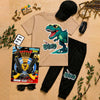 Kids Dino Adventure Pack | 6-Piece Cotton Jersey T-Shirt & Trouser Set with Cap, Glasses, Watch & FREE Toy Gun Set | Ages 1–10 Years