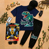 Kids Dino Adventure Pack | 6-Piece Cotton Jersey T-Shirt & Trouser Set with Cap, Glasses, Watch & FREE Toy Gun Set | Ages 1–10 Years