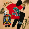 Kids Dino Adventure Pack | 6-Piece Cotton Jersey T-Shirt & Trouser Set with Cap, Glasses, Watch & FREE Toy Gun Set | Ages 1–10 Years