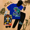 Kids Dino Adventure Pack | 6-Piece Cotton Jersey T-Shirt & Trouser Set with Cap, Glasses, Watch & FREE Toy Gun Set | Ages 1–10 Years