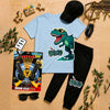 Kids Dino Adventure Pack | 6-Piece Cotton Jersey T-Shirt & Trouser Set with Cap, Glasses, Watch & FREE Toy Gun Set | Ages 1–10 Years