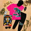 Kids Dino Adventure Pack | 6-Piece Cotton Jersey T-Shirt & Trouser Set with Cap, Glasses, Watch & FREE Toy Gun Set | Ages 1–10 Years