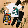 Kids Dino Adventure Pack | 6-Piece Cotton Jersey T-Shirt & Trouser Set with Cap, Glasses, Watch & FREE Toy Gun Set | Ages 1–10 Years