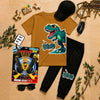 Kids Dino Adventure Pack | 6-Piece Cotton Jersey T-Shirt & Trouser Set with Cap, Glasses, Watch & FREE Toy Gun Set | Ages 1–10 Years