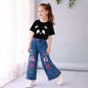 Girls Printed T-Shirt & Denim Pant Co-Ord Set