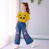 Girls Printed T-Shirt & Denim Pant Co-Ord Set