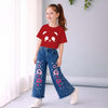 Girls Printed T-Shirt & Denim Pant Co-Ord Set